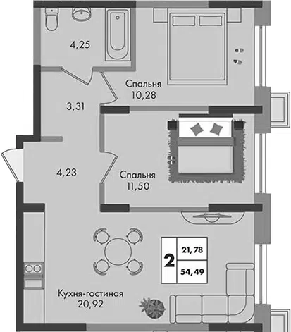 Планировка 2-к.кв