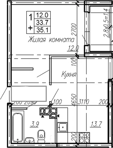 Планировка 1-к.кв