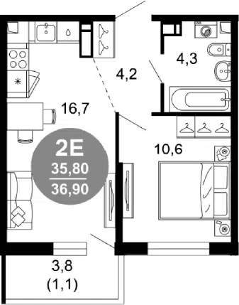 Планировка 2Е-к.кв