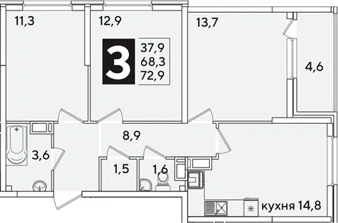 Планировка 3-к.кв