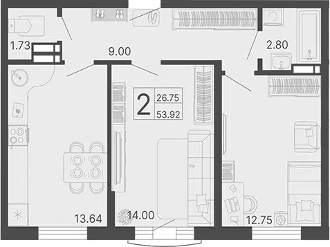 Планировка 2-к.кв