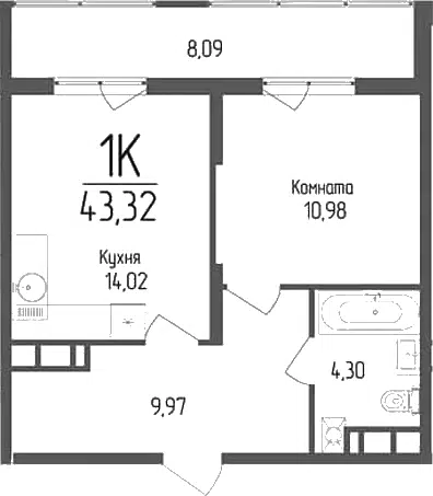 Планировка 1-к.кв