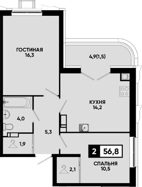 Планировка 2-к.кв