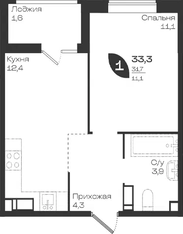 Планировка 1-к.кв