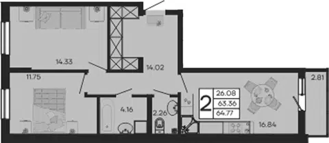 Планировка 2-к.кв