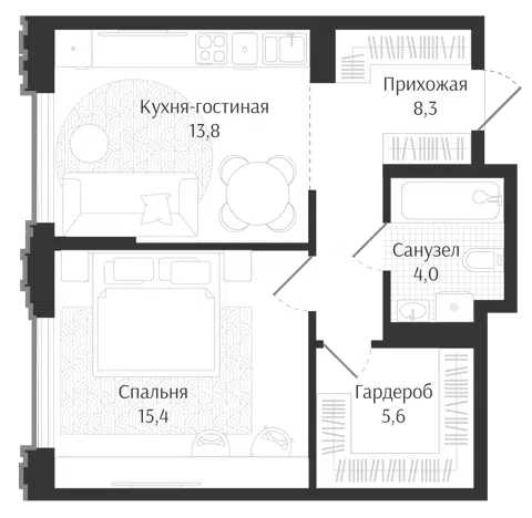 Планировка 1-к.кв