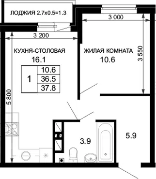 Планировка 1-к.кв
