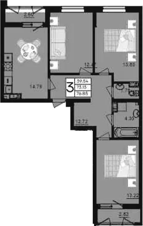 Планировка 3-к.кв
