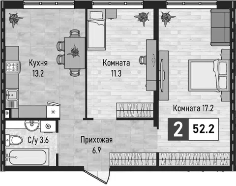 Планировка 2-к.кв