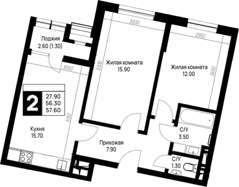 Планировка 2-к.кв