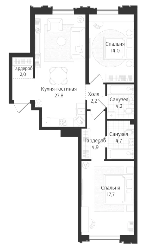 Планировка 3Е-к.кв