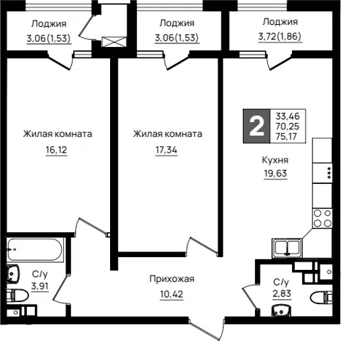 Планировка 2-к.кв
