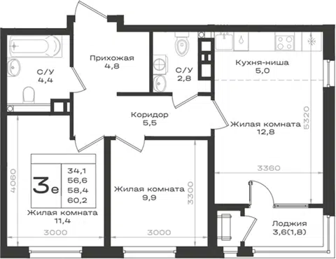 Планировка 3Е-к.кв