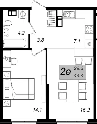 Планировка 2Е-к.кв