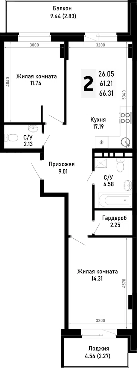 Планировка 2-к.кв