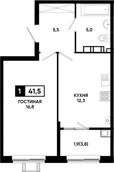 Планировка 1-к.кв