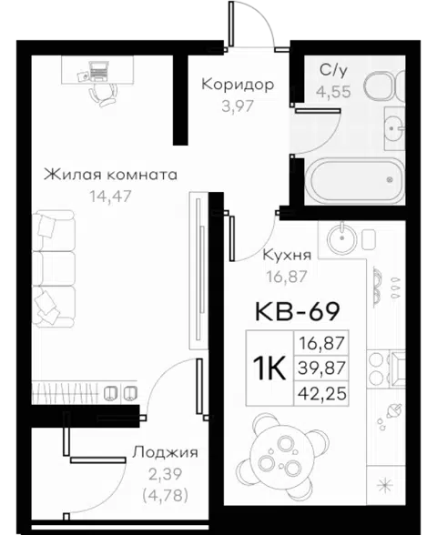 Планировка 1-к.кв