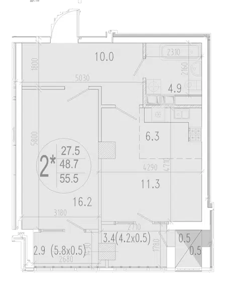 Планировка 2Е-к.кв