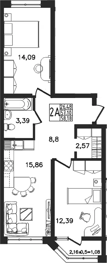 Планировка 3Е-к.кв