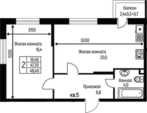 Планировка 2Е-к.кв