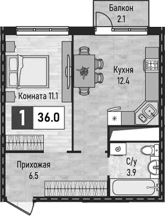 Планировка 1-к.кв
