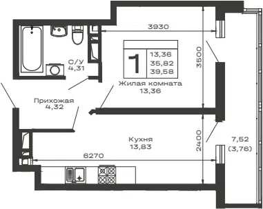 Планировка 1-к.кв