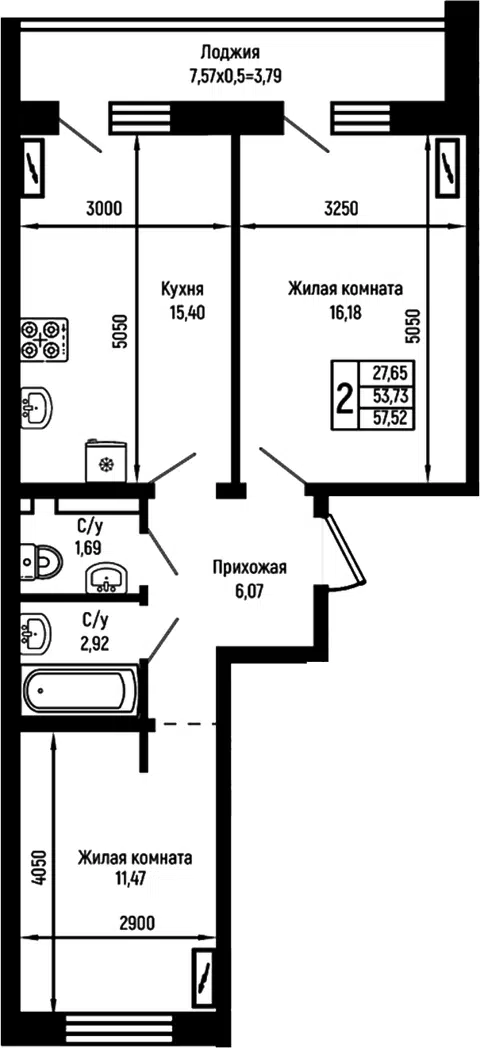 Планировка: 2-к.кв