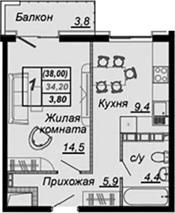 Планировка 1-к.кв