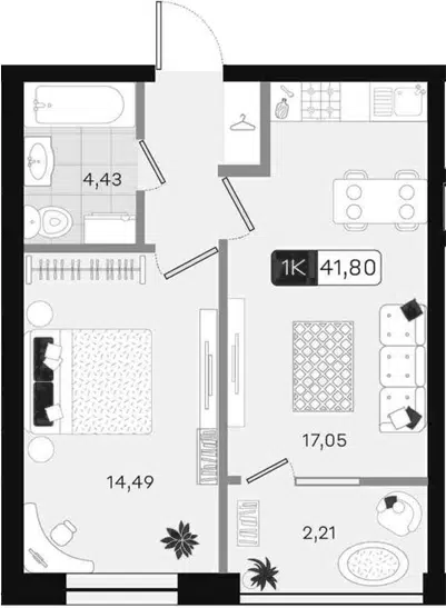 Планировка 1-к.кв