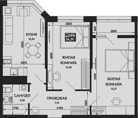 Планировка 2-к.кв