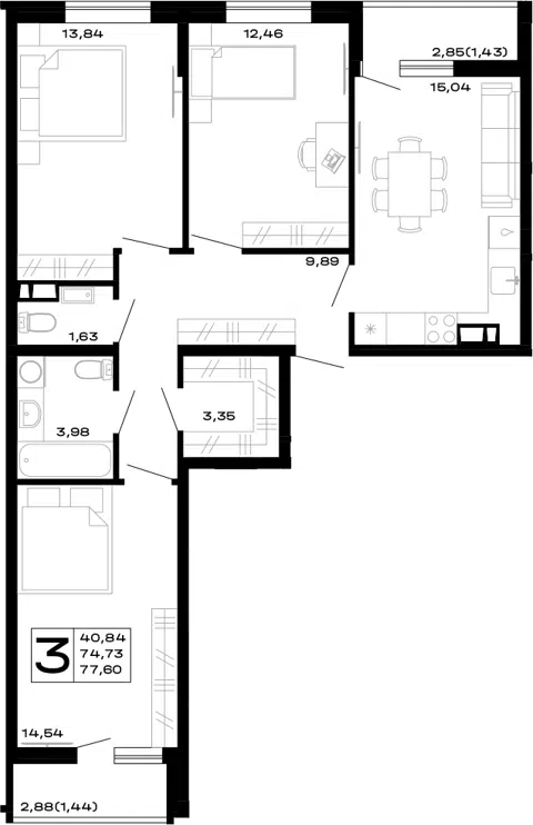 Планировка 3-к.кв