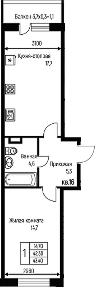 Планировка 2Е-к.кв
