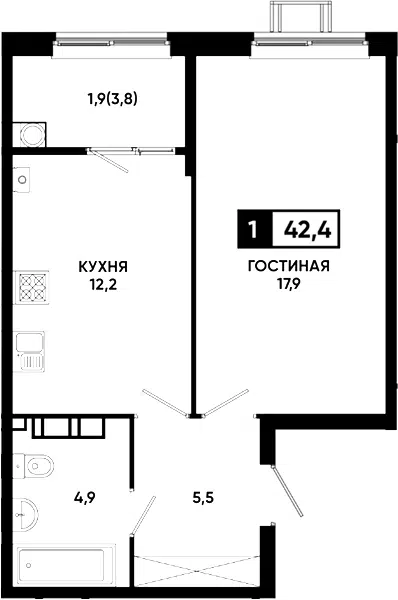 Планировка 1-к.кв