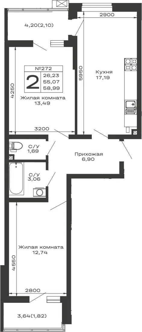 Планировка 2-к.кв