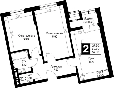 Планировка 2-к.кв