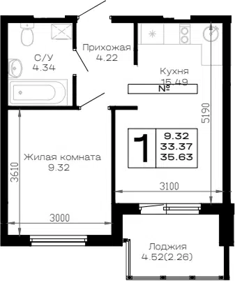 Планировка 1-к.кв