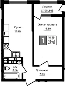 Планировка 1-к.кв