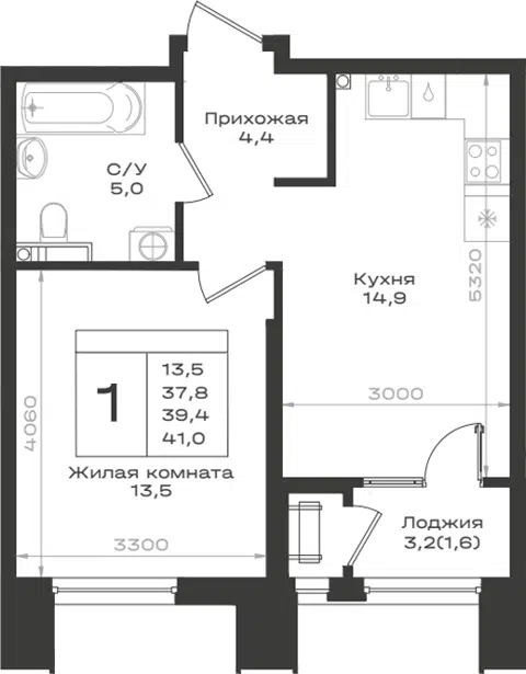 Планировка 1-к.кв