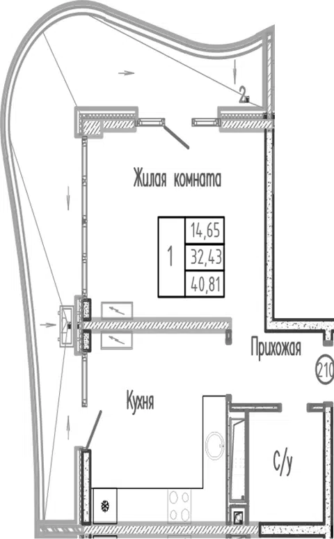 Планировка 1-к.кв