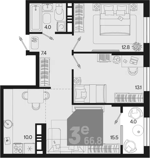 Планировка 3Е-к.кв