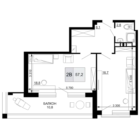 Планировка 2Е-к.кв