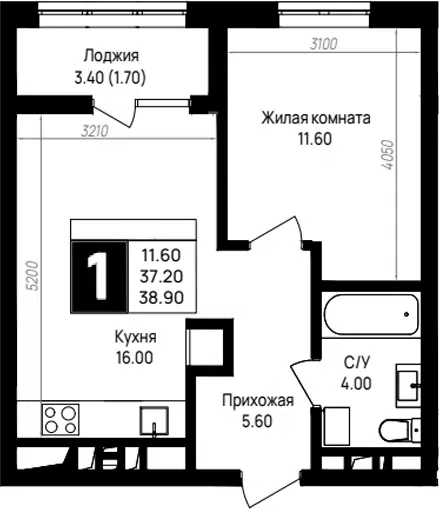 Планировка 1-к.кв