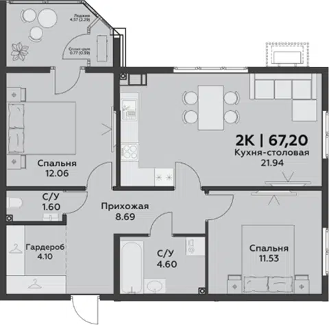 Планировка 3Е-к.кв