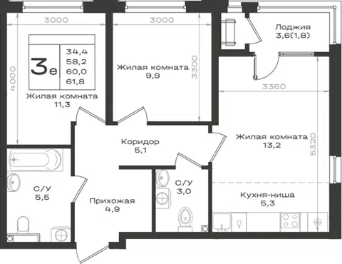 Планировка 3Е-к.кв