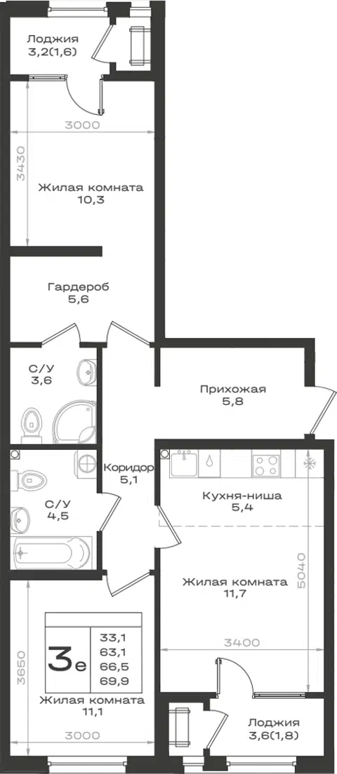 Планировка 3Е-к.кв
