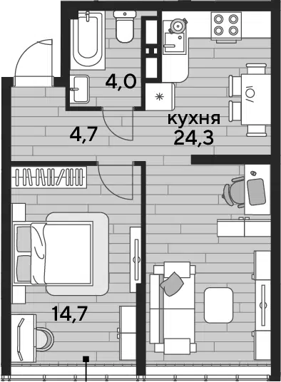 Планировка 1-к.кв