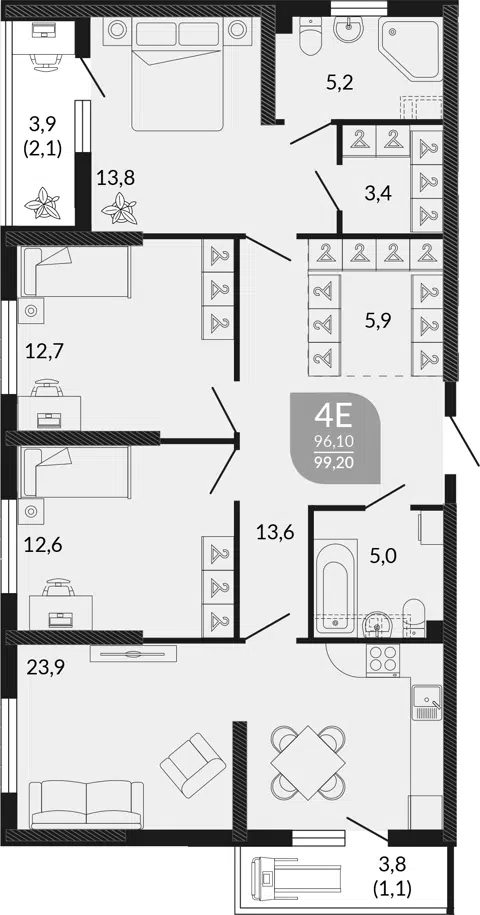 Планировка 4Е-к.кв