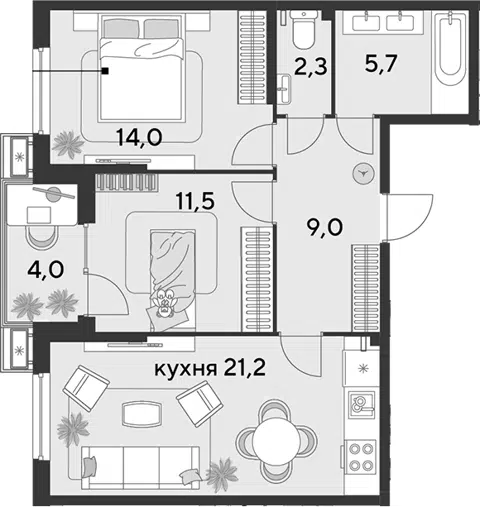 Планировка 3Е-к.кв