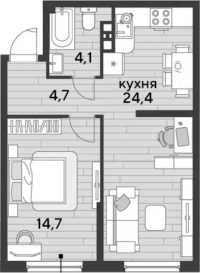 Планировка 1-к.кв