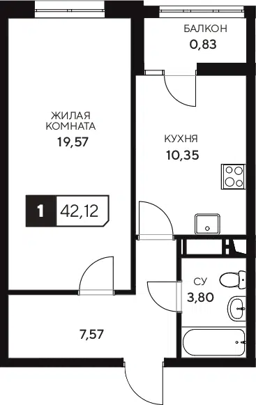 Планировка 1-к.кв